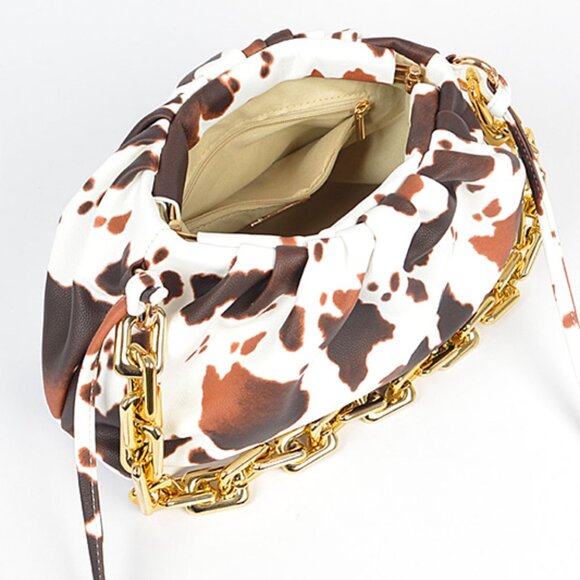 BNWT Cow Print Animal Print Chunky Chain Accent Crossbody Swing Bag - Picture 3 of 4